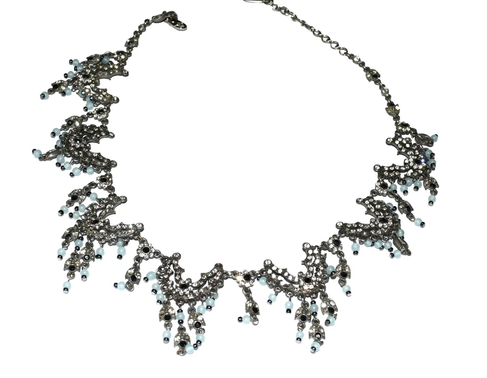 Ben-Amun Statement Rhinestone with Dangling Glass Beads Adjustable Necklace - Image 3 of 4