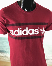 Vintage ADIDAS Blue Label "The Brand with 3 Stripes" SHIRT Sz M Red Heavy Cotton