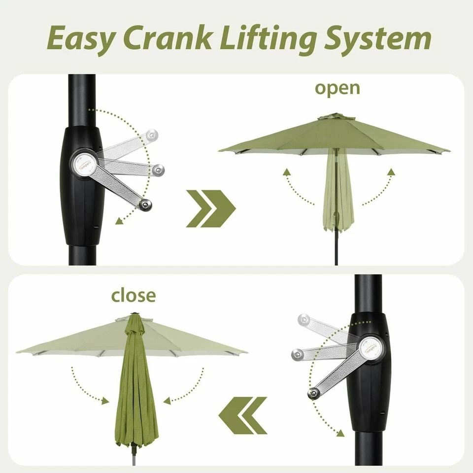 9-футовый зонт для наружного рынка патио Tempera с кнопочным наклоном и рукояткой - Изображение 4 из 4