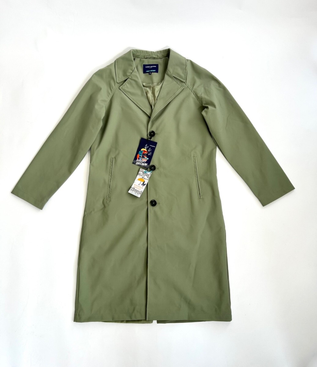 Harry Brown London Men's Mac Coat Jacket Overcoat Green Rain Shower  Mackintosh