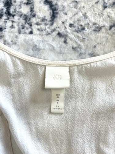 H&M Womens Dress 8 S Ivory Puff Sleeve Button Up Cottagecore Belt Boho Coastal - Picture 8 of 13