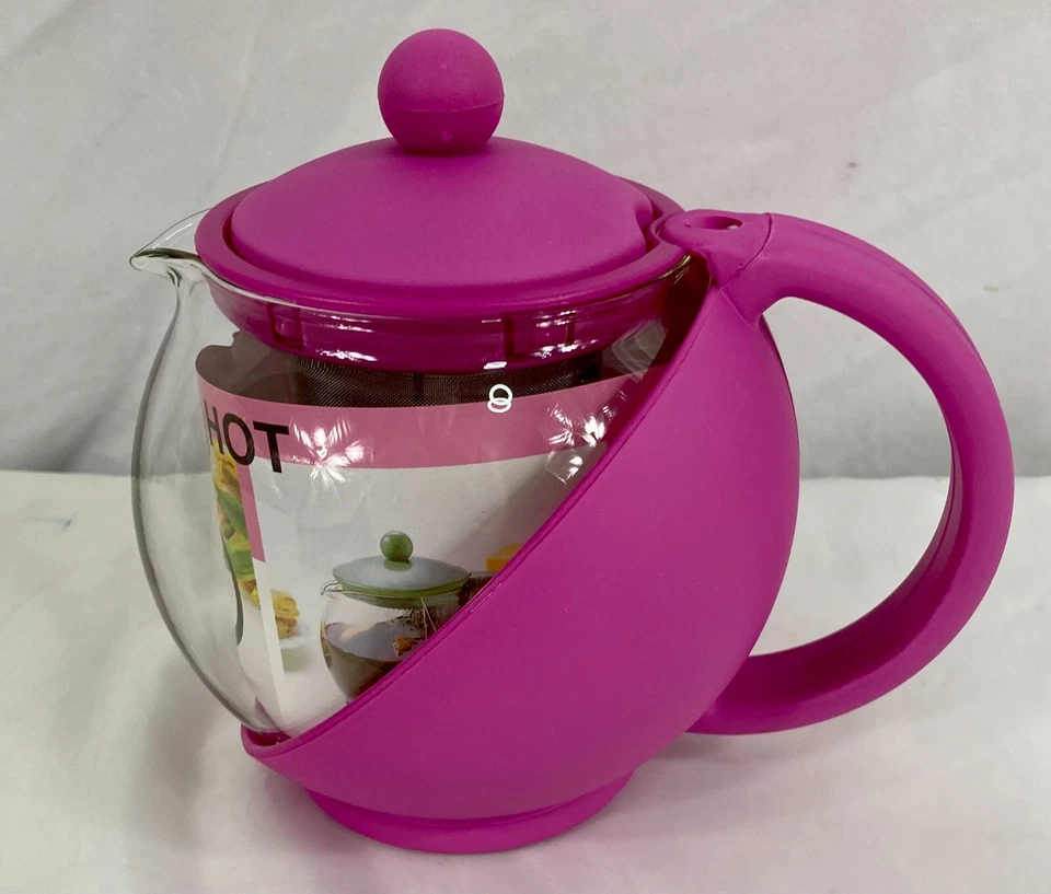 Tetera de vidrio rosa bola de té de plástico cesta extraíble ideas de servicio 20 OZ K6810 Foto 4 de 4