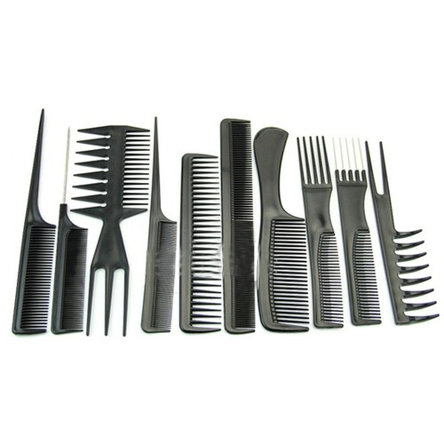 10Pcs/Set Black Pro Salon Hair Styling Hairdressing Plastic Barbers Brush Combs - Picture 8 of 10