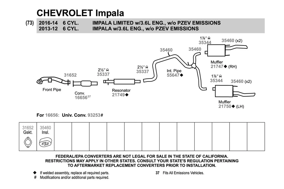 For Chevy Impala Limited 14-16 Exhaust Pipe Flange Gasket Perforated Metal w Foto 2 de 4
