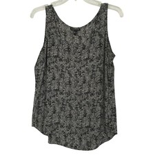 Eileen Fisher 100 Silk Tank Blouse Womens Small Gray Black Scoop Neck Washable