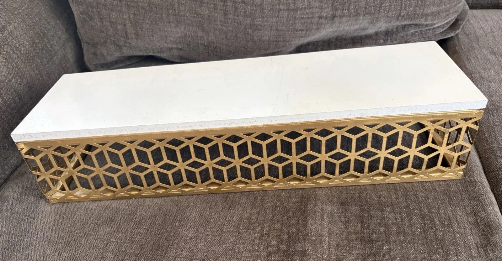 Floating Wall Shelf White Decorative Gold Cut Out Shabby Modern 18”L 4” Solid