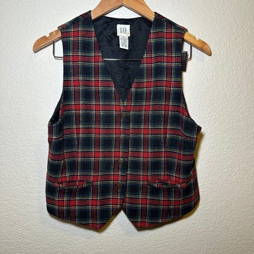 VTG GAP Womens M Vest Tartan Plaid Wool Blend 90s Y2K Preppy Academia Heritage