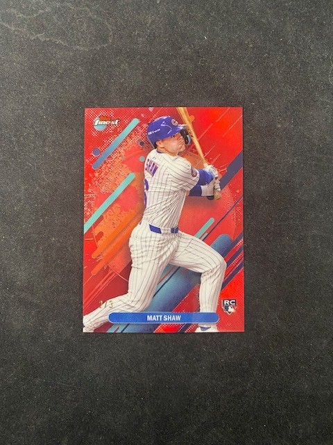2025 Topps Finest Matt Shaw ( CHICAGO CUBS ) RARE RED REFRACTOR RC #265 ( 2/3 )