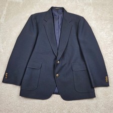 Haggar Mens 44R Blazer Navy Blue Gold Crest Buttons 2 Button Sport Coat USA Made
