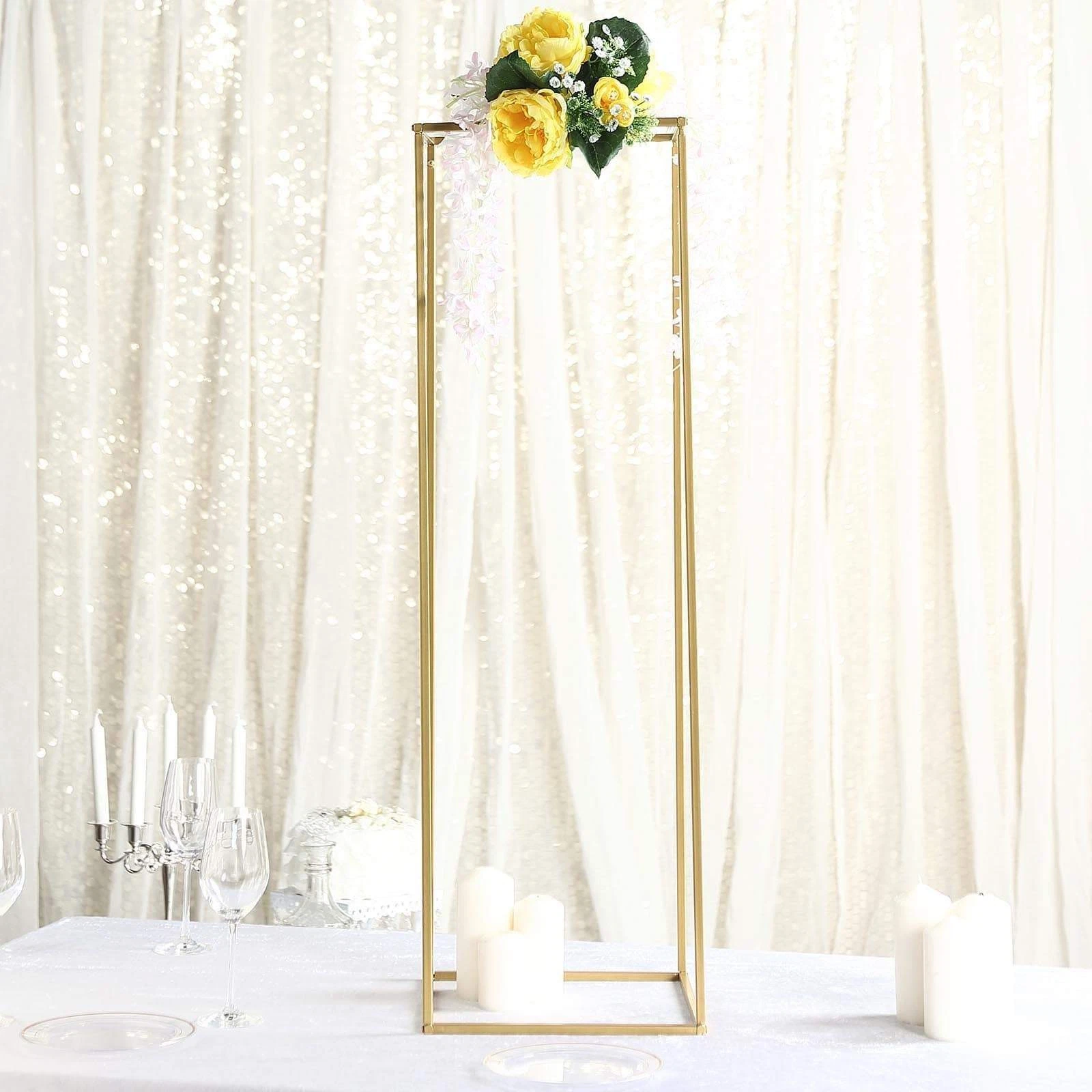 2 pcs 40-Inch tall Gold Matte Metal Geometric Stands Flower Vase Holders Sale