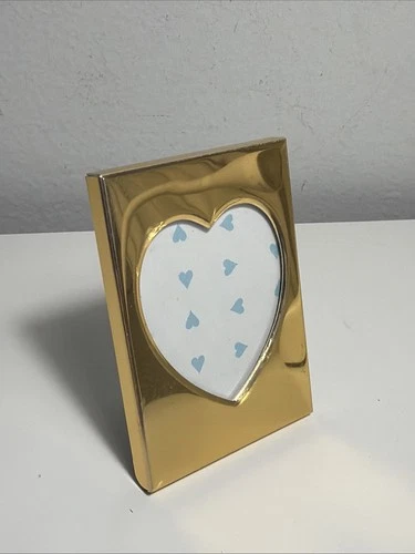 Vintage 2.5" Brass Easel Heart Opening Photo Frame Gold Metal Picture Small Mini