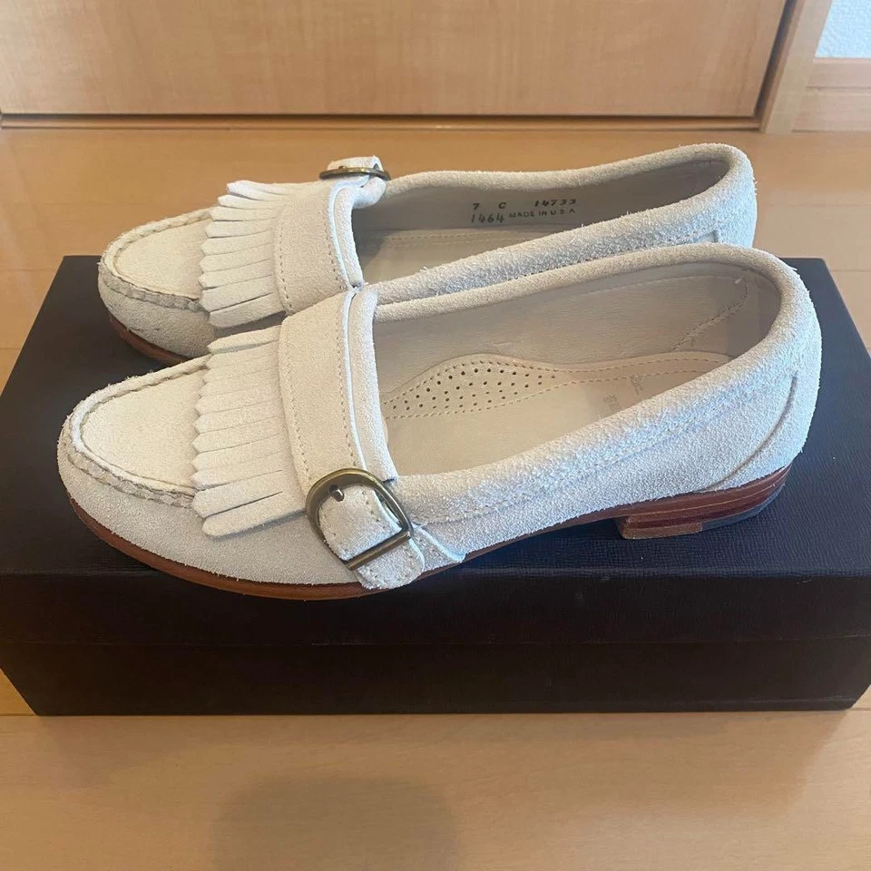 Mocasines Yuketen de gamuza con flecos y hebilla para mujer talla 24 cm hechos en EE. UU. 6,5 en Japón Foto 2 de 4