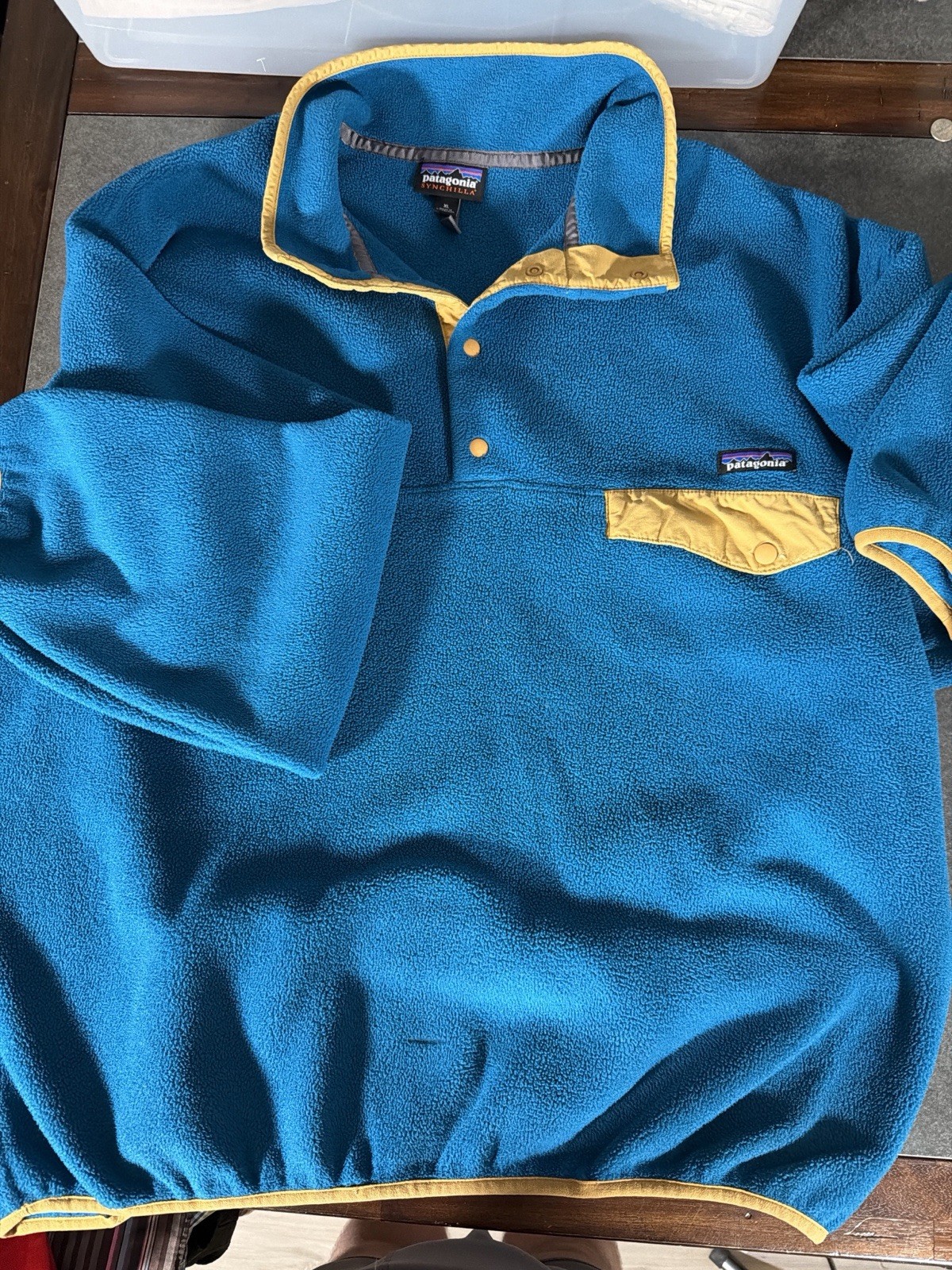 patagonia synchilla mens Snap T Fleece Pullover Blue Gold Trim XL