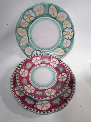 Vtg CAS Vietri Abstract Flowers Solimene Campagna 2 Dinner & 1 Salad Plates