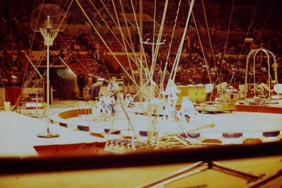 c1970's Ektachrome 35mm Slide Circus Performers Arena Audience Entertainment