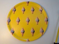 SKANDINAVISK HEMSLOJD AB ICE CREAM Melamine Birch Wood Round Tray Sweden 13.5"