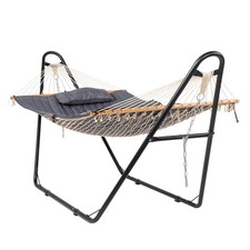Double Hammock Set w/ Space Saving Steel Stand, Capacity 550Lbs for In/Outdoor