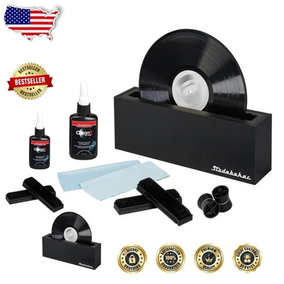 #ad Pro Vinyl Record Cleaner: Dual Brush Wood Cabinet 33 45 78 RPM All in One Kit $99.60