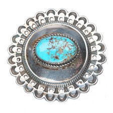 Vintage Navajo sterling silver concho style round belt buckle w/ nice turquoise