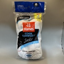 Vintage 1995 90s - 3 Pair Hanes Cool Comfort Crew Socks Men 10-13 Made in USA