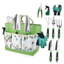 Garden Tools Set, 8 in 1 Heavy Duty Garden Tools Kit, Stainless Steel 8 Pieces