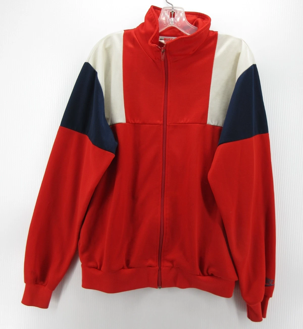 VINTAGE Nike Jacket Men Large Red 90s Track Coat Colorblock Full Zip Sportswear*