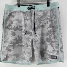 Pelagic Shorts Men 38 Gray Camo High Performance Fishing Board Swim Suit Surf 9"