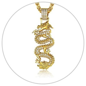 Authentic Protective Gold Plated Dragon Necklace With Jade- Harmony & Good Fortune Amulet