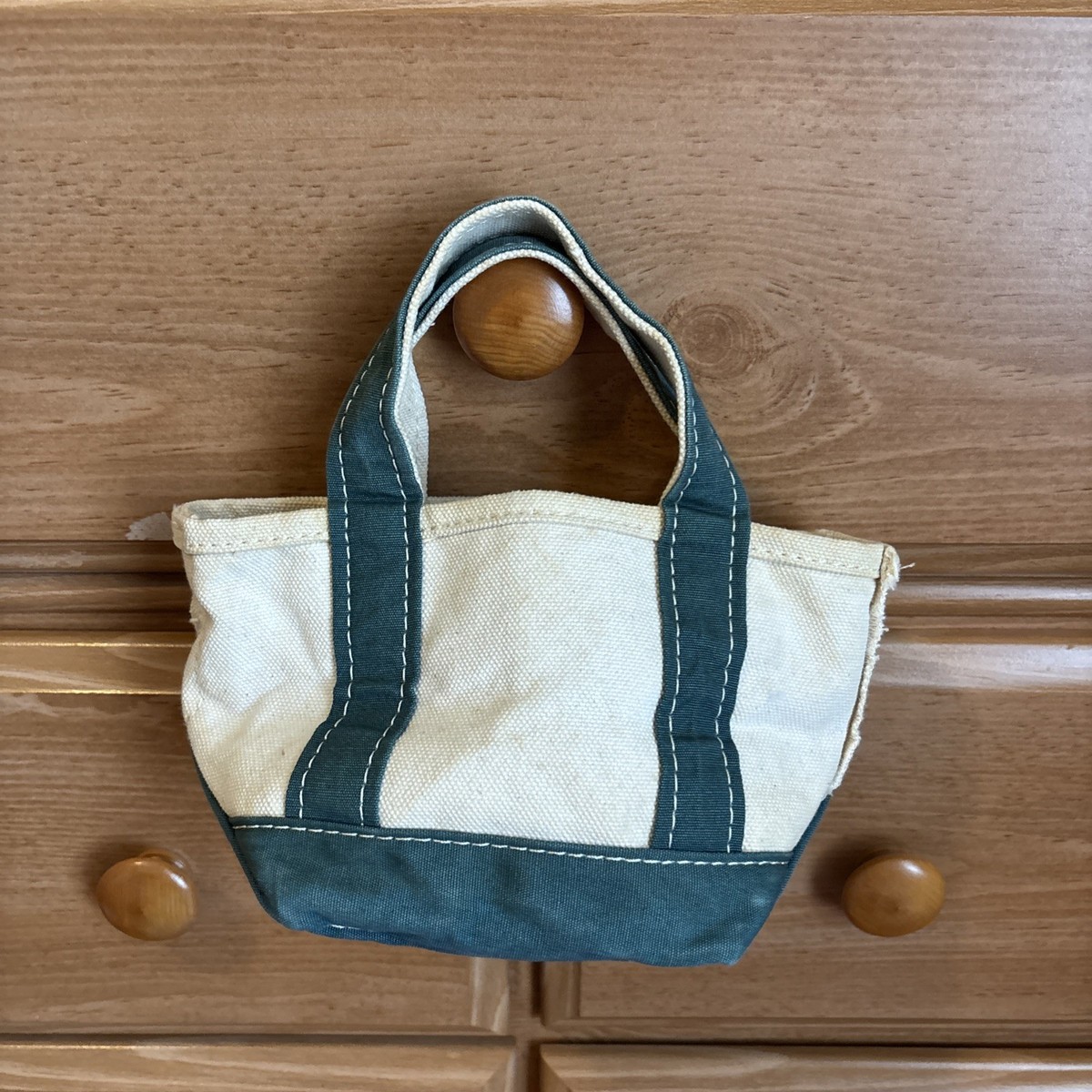 Vintage LL BEAN Mini Micro Canvas Tote Leaves RARE Embroidered 