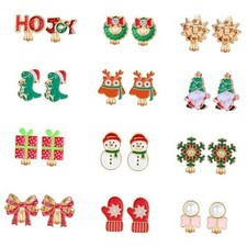 12/16 Pairs Christmas Clip on Earrings for Women Teen Girls Hypoallergenic Red
