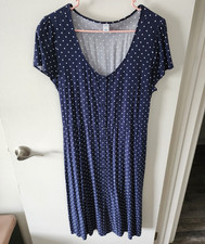 Old Navy Sz L Navy/White Polka Dot Shirt Dress V-Neck Cap Sleeve