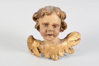 O80M19 Angel Head Wood Carved and Cased
