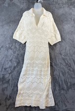 Free People Beach Crochet Dress Large Ivory Islamorada Fauxchet Maxi Sweater NWT