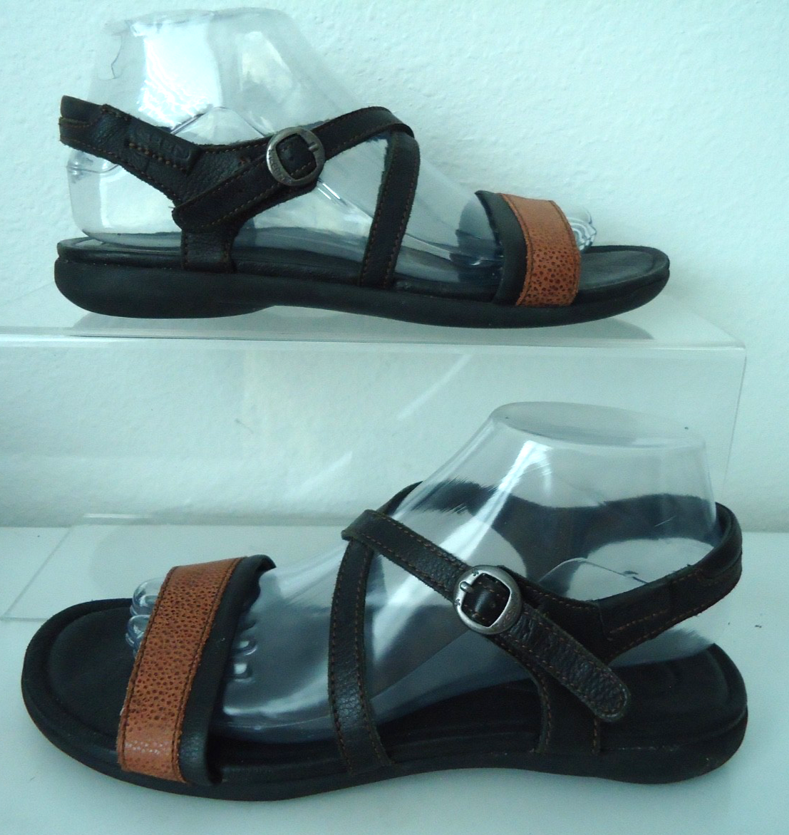 Keen sandalo donna uccellino nero pelle punta aperta cinturino piatto alla caviglia misura 8 5 39