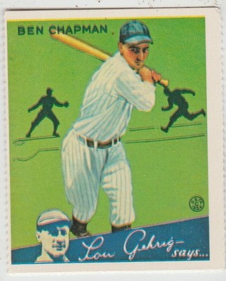 1982 Dover 1934 Goudey Reprint Ben Chapman New York Yankees #9