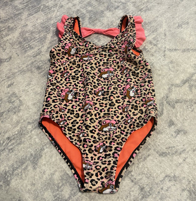 Buc-ee's Girls 4T One Piece Swimsuit Leopard Print Pink Ruffle Buc-ee's Beaver