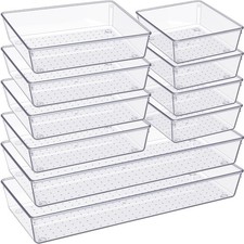 Drawer Organizer, 10 Pack Large Clear Plastic Set, 3 Size Versatile Bathroom ...