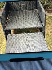 Rattan garden table and chairs chairs fits on the table making a cube