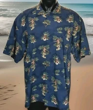 AFTCO BLUEWATER Hawaiian Hula Girls Swordfish Ukulele Blue Shirt Sz XL *Insignia