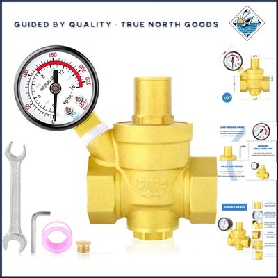 Corrosion Resistant 1/2 Inch Water Pressure Regulator Valve with Gauge Included