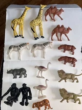 Vintage JARU  Lot of Plastic  Animals Giraffes, Camels, Zebras, Chimps, Lions