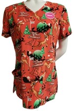 Scrubstar Rudolph the Red Nosed Reindeer Women's V-Neck Scrub Top SMALL
