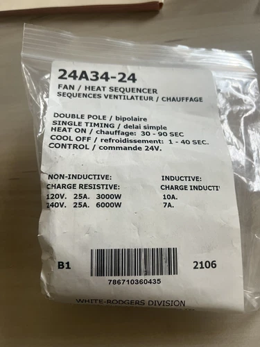 White Rodger Fan/Heat Sequencer 24A34-24