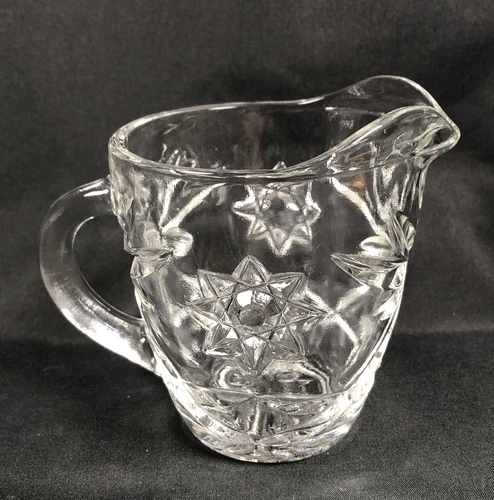 Vintage Anchor Hocking EAPG Star of David Creamer Pitcher Prescut Clear Glass #2