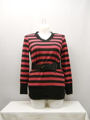 Suéter Eye Candy Damas Cinturón Cuello en V Ajuste Ajustado Rosa Rayas Talla Grande 1X - Imagen 7 de 12