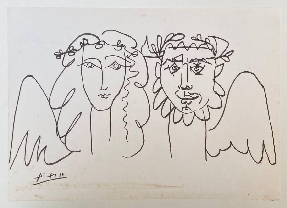 Pablo Picasso (Handmade) Drawing On Paper Signed & Stamped Mixed
