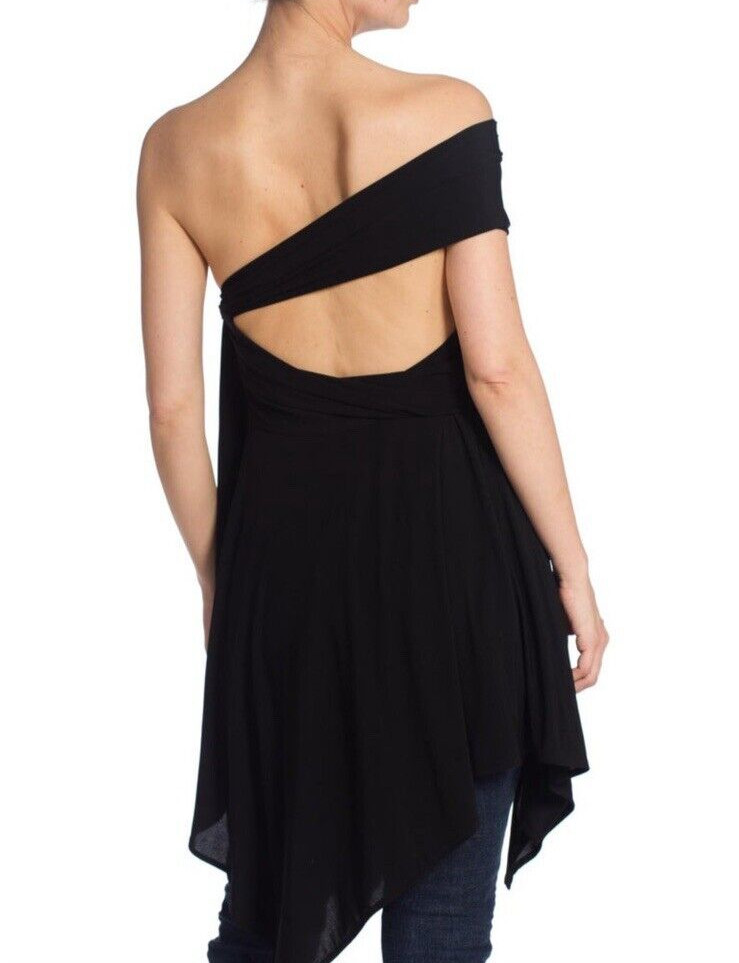NORMA KAMALI 1980S Style Jersey Draped Oversize Multiway Top Size M Black B*J image 9