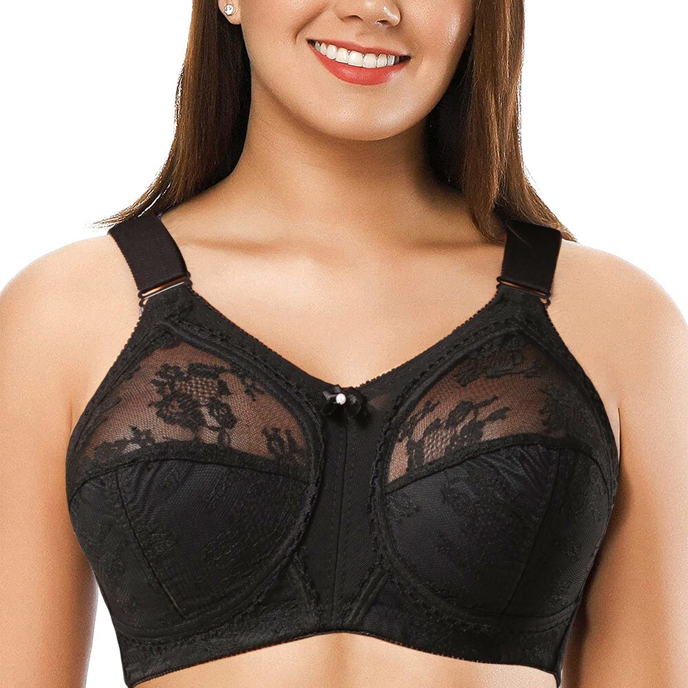 Ladies Non Wired Full Cup Bra Large Bust Lace Firm Hold Plus Size 36 50 B E