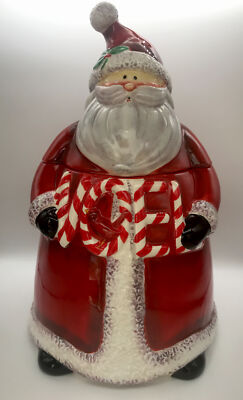 Certified International Cookie Jar Candy Cane Santa Stephanie Stouffer 12 1/4''