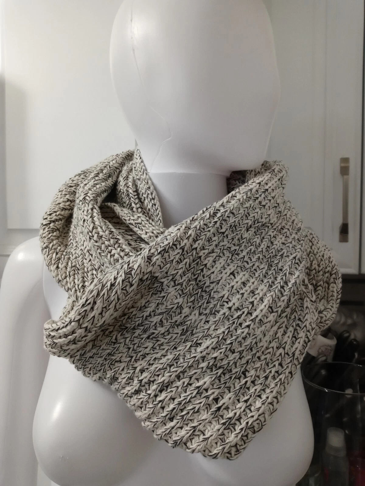 Love Your Melon Infinity Scarf Off white Black Speckled Knit 100% Cotton Unisex